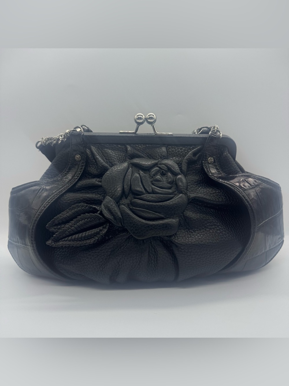 Leather Brighton masterpiece black Rosine kiss lock handbag
